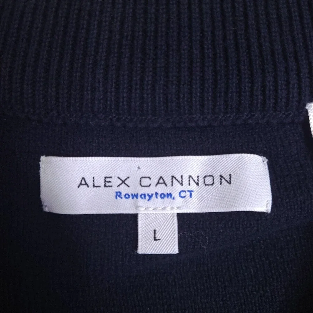 Alex Cannon‎ Sweater Mens Large Navy Blue 1/4 Zip Mock Neck